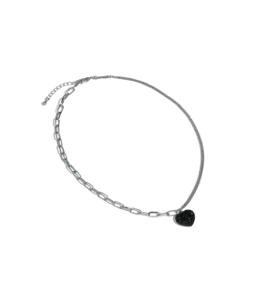 Подвеска Сердце с черными цирконами в белом золоте