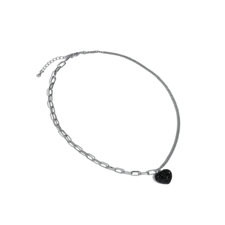 Подвеска Сердце с черными цирконами в белом золоте Meduza Crystal