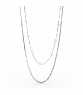 Колье длинное с жемчугом серебристое