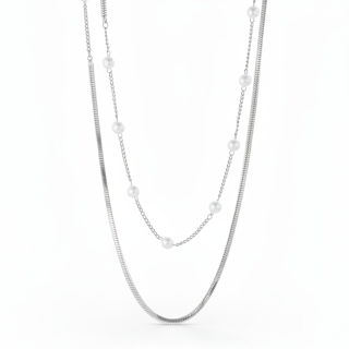 Колье длинное с жемчугом серебристое