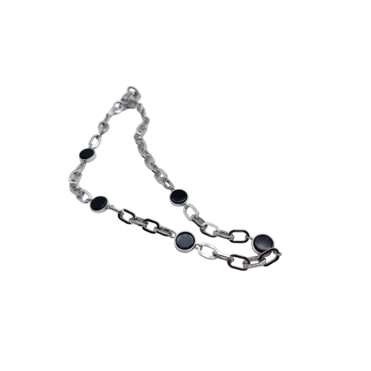 Подвеска цепь в серебре с черным агатом Meduza Crystal