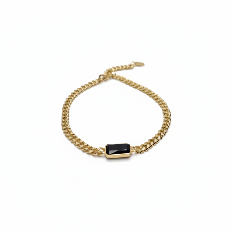 Подвеска цепь с чёрным цирконом в золоте Meduza Crystal