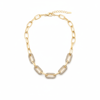 Подвеска цепь с цирконами в  золоте