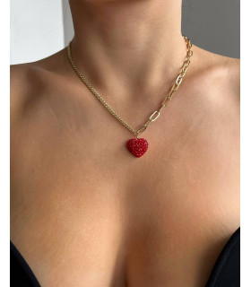 Подвеска Сердце с красными цирконами в белом золоте