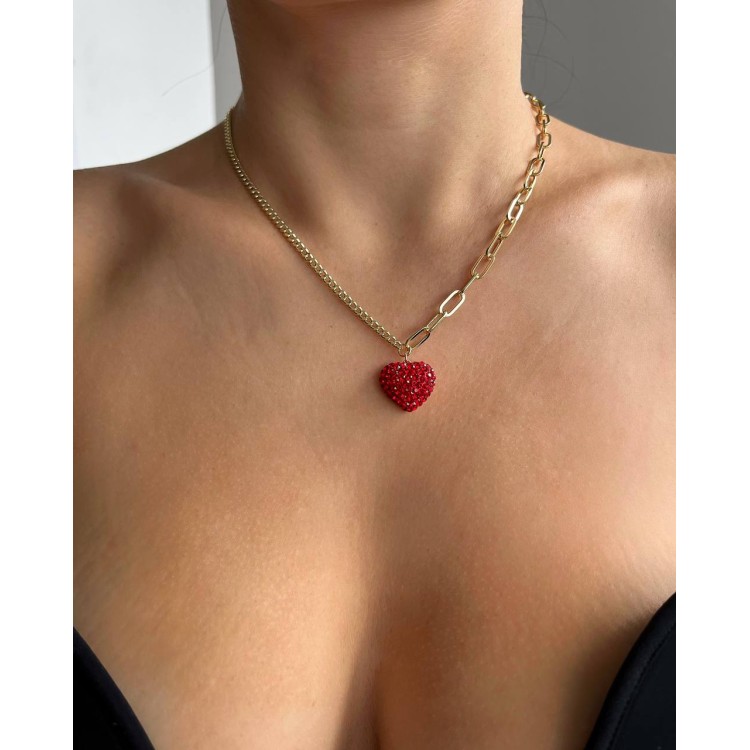 Подвеска Сердце с красными цирконами в золоте Meduza Crystal