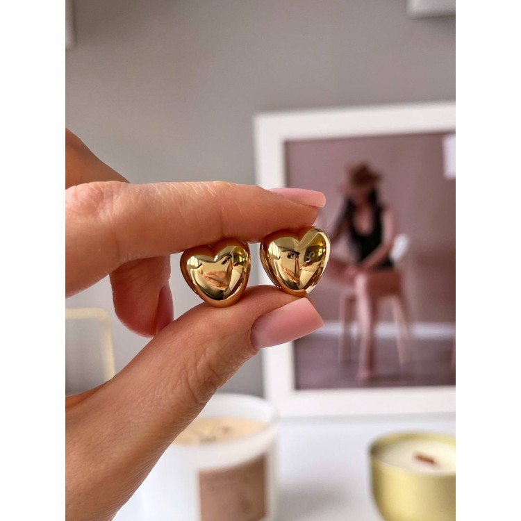 Серьги сердечки двухсторонние в золоте Meduza Crystal