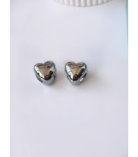 Серьги сердечки двухсторонние серебристые