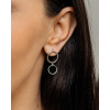 Серьги асимметрия двойной круг  с черной эмалью в серебре Meduza Crystal