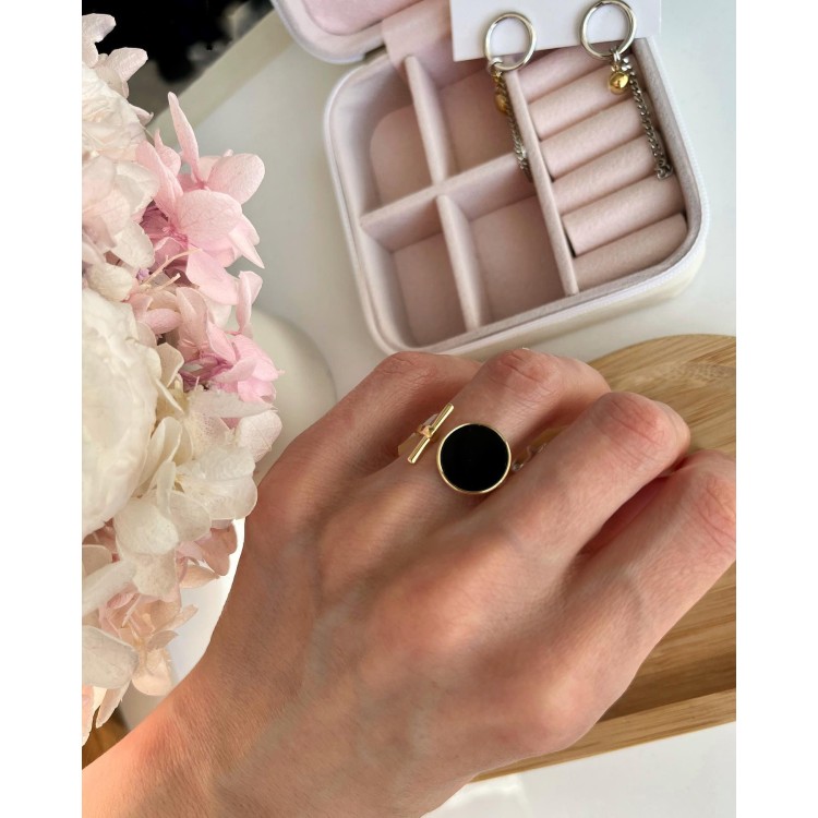 Кольцо безразмерное круг с палкой Meduza Crystal