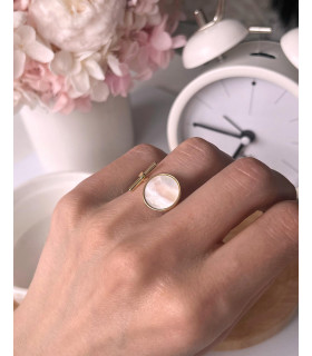 Кольцо безразмерное круг с палкой с перламутром