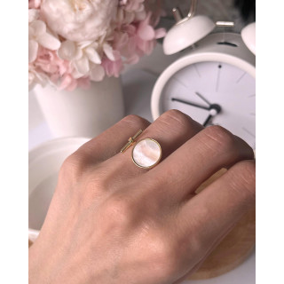 Кольцо безразмерное круг с палкой с перламутром