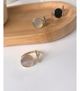 Кольцо безразмерное круг с палкой с перламутром