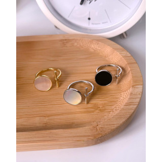 Кольцо безразмерное круг с палкой с перламутром