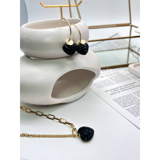 Серьги Сердца с черными цирконами в золоте