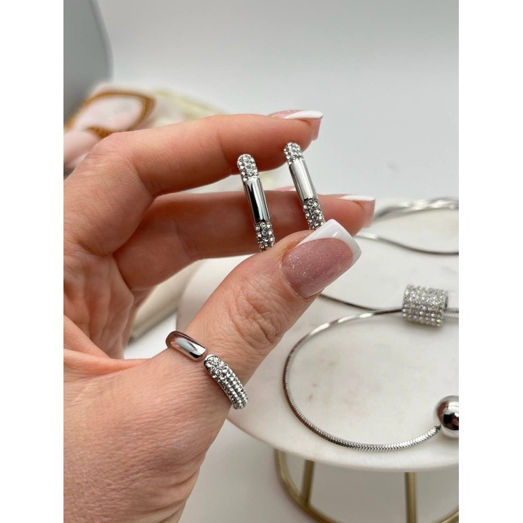 Серьги Скобы с цирконом серебристые Meduza Crystal